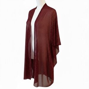 Red Sparkle Kimono Duster Sheer Boho Layering XL